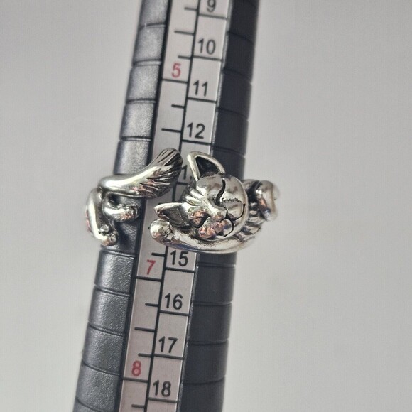 Silver 925 Retro Cat Original Opening Ring Adjustable Knuckle Women Kitty 6-7 - Picture 3 of 12